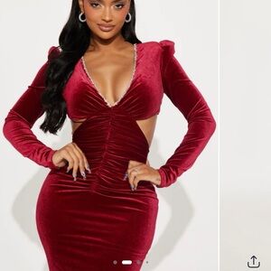 Fashion Nova Crimson Gown with Glittering Silver Accents